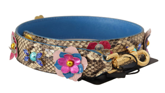 Dolce & Gabbana Beige Python Leder Blumen besetzt Schultergurt