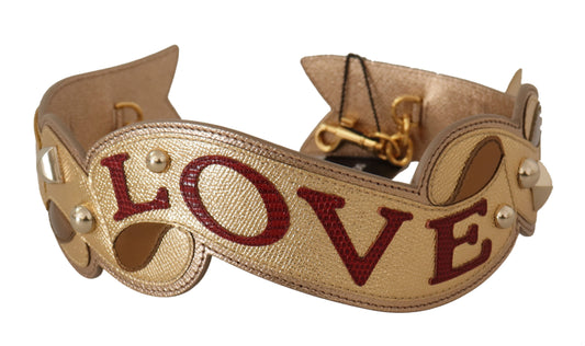 Dolce & Gabbana Gold Leder Love Patch Bag Schultergurt