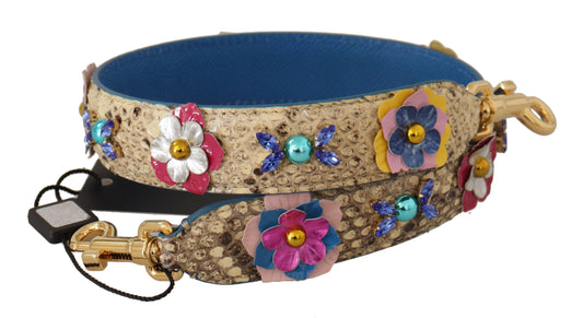 Dolce & Gabbana Beige Python Leder Blumen besetzt Schultergurt