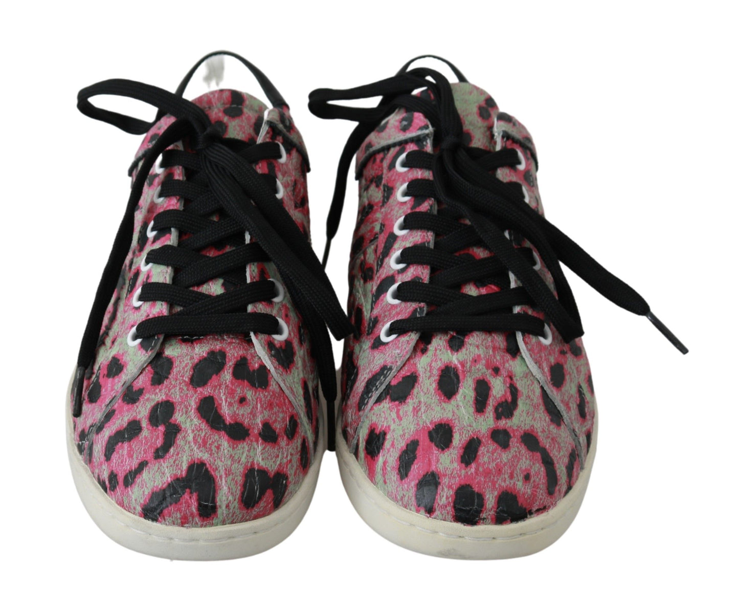 Dolce & Gabbana Pink Leopard Print Allenamento in pelle Sneaker piatti