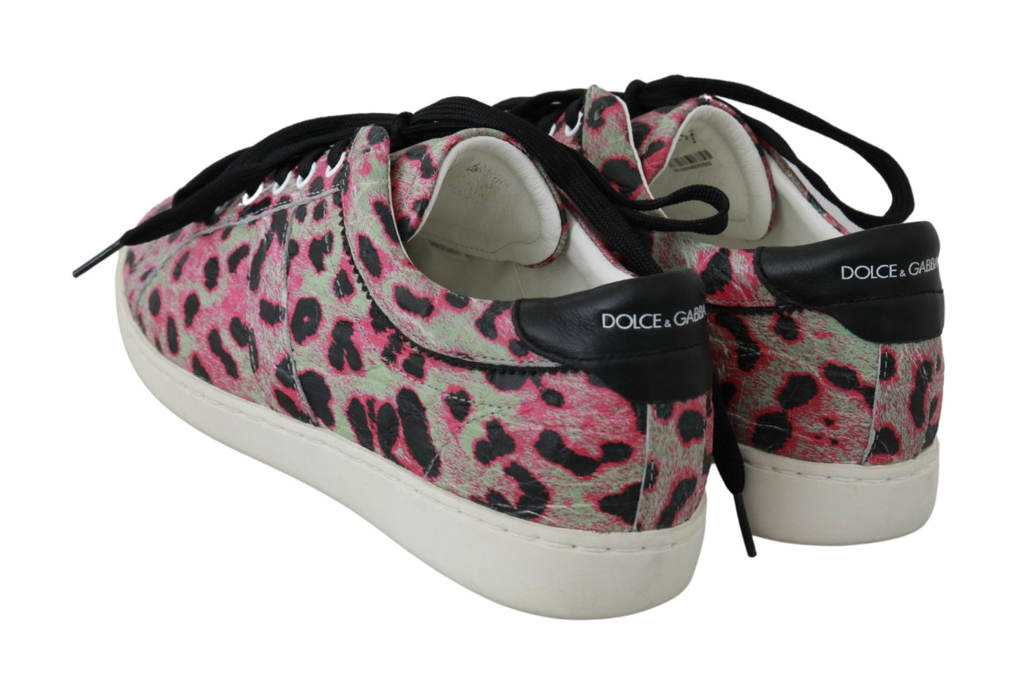 Dolce & Gabbana Pink Leopard Print Training Leder Flat Sneakers