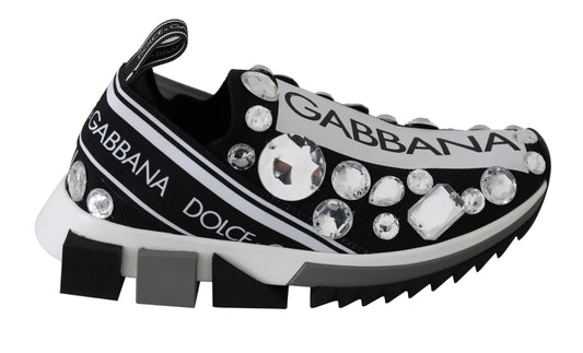 Dolce & Gabbana Black White Crystal Crystal Sneakers Chaussures