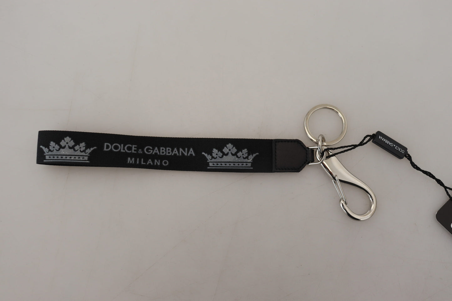 Dolce & Gabbana Black Polyester Logo Silver Tone Tone en laiton