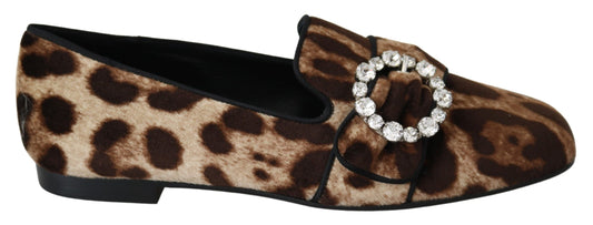 Dolce & Gabbana Brown Leopard Print Crysts Crystals Chaussures Flats