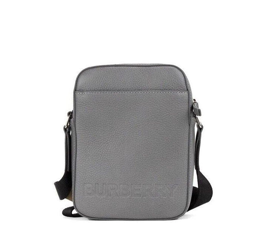 Burberry Thornton kleines grau geprägter Logo Körnige Leder -Crossbody -Handtasche