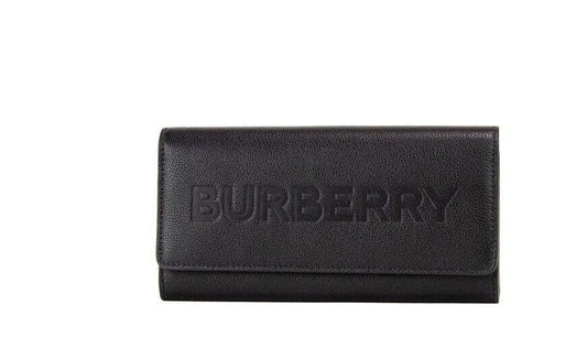 Burberry Porter Black Casted Leder -Logo geprägter Kupplungslappen Brieftasche