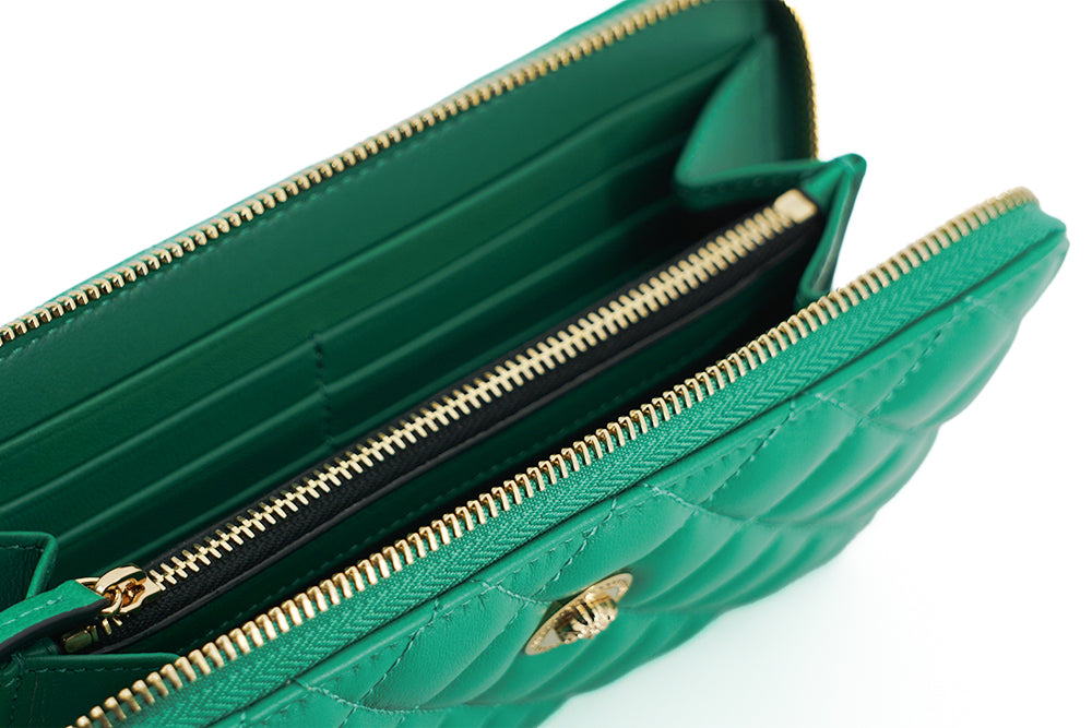 Versace Green Leather Long Zip autour du portefeuille