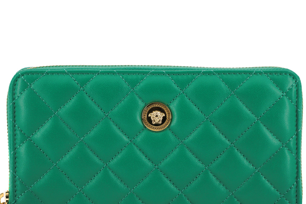 Versace Green Leder langer Reißverschluss um Brieftasche