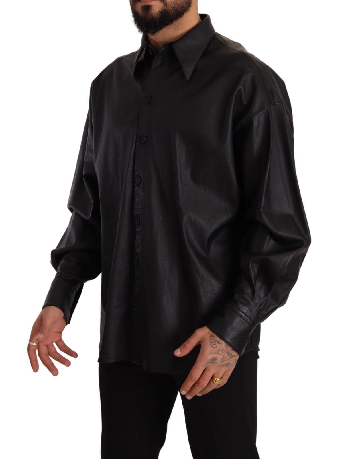 Dolce & Gabbana in pelle nera abbottonata con giacca con colletto