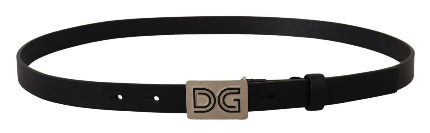 Dolce & Gabbana Black Leder Silber DG Logo Schnalle Gürtel