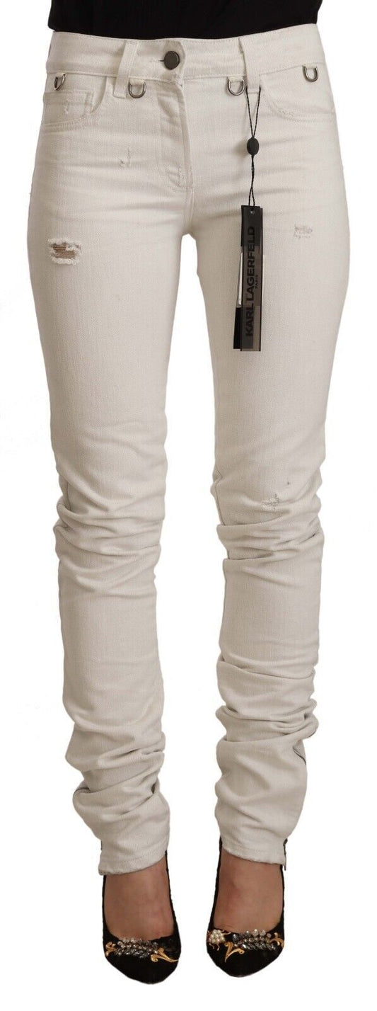 Karl Lagerfeld weiße mittlere Taille Baumwoll -Denim Slim Fit Jeans