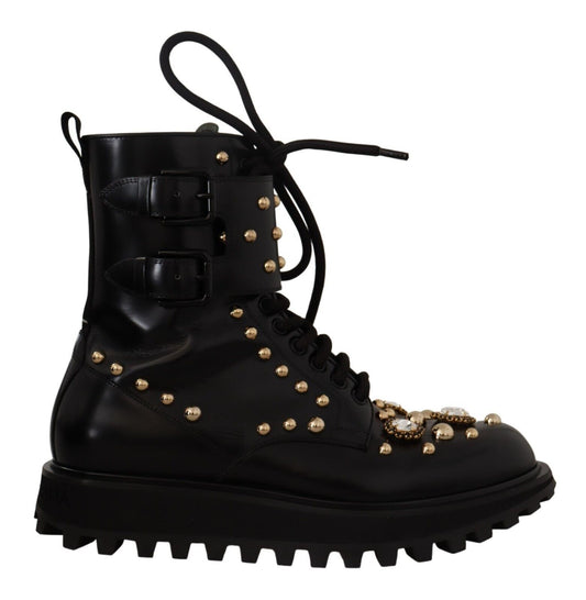 Dolce & Gabbana en cuir noir cristal bottes embellies chaussures