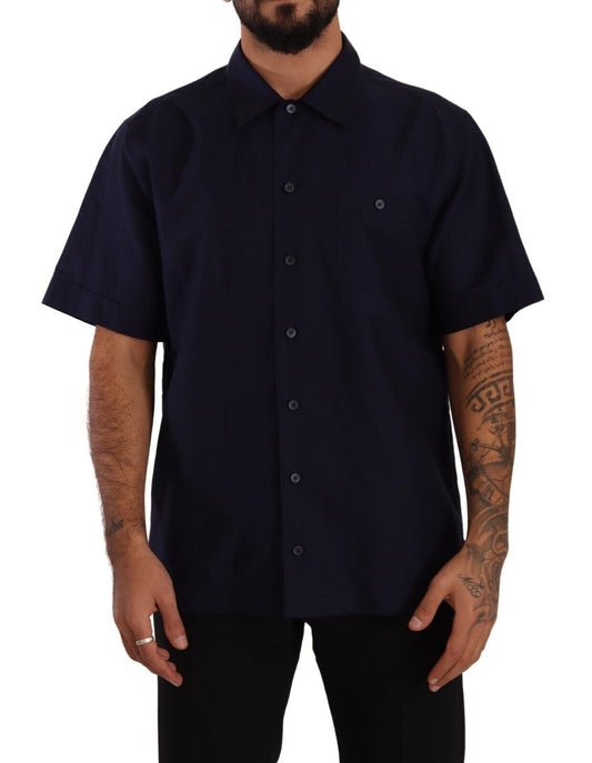 Dolce & Gabbana Navy Blue Button Button Down Short Särmes Shirt