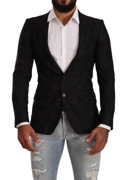 Dolce & Gabbana Black Brocade Zwei -Knopf -Anzug Martini Jacke