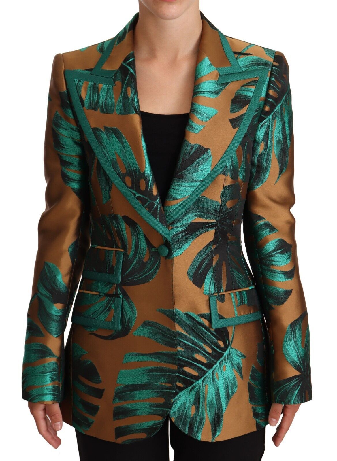 Dolce & Gabbana braunes grünes Blatt Jacquard Coat Jacke