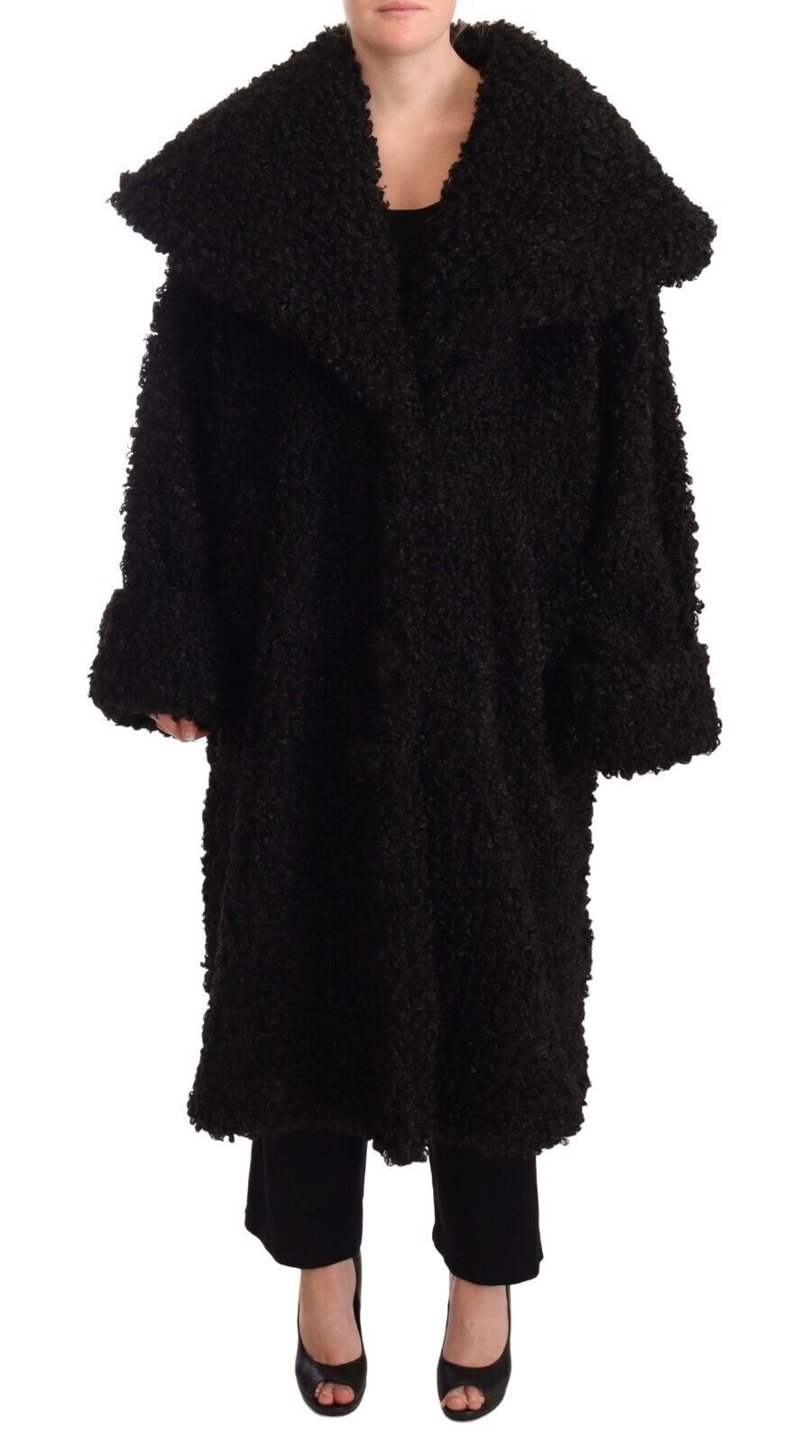 Dolce & Gabbana Black Polyester Fur Trench-Coat veste