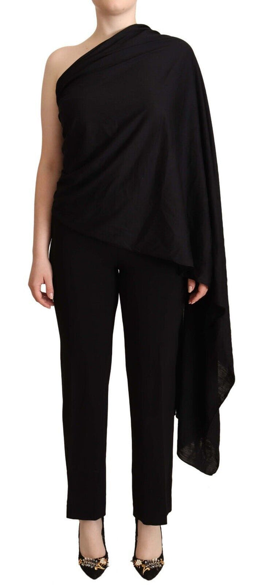 Dolce & Gabbana Black Wool Knit One épaule à manches longues