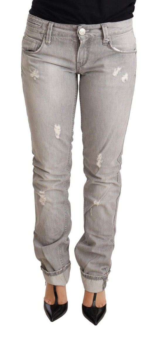 Acht grigio cotone a brandelli slim fit hem fit women jeans in denim