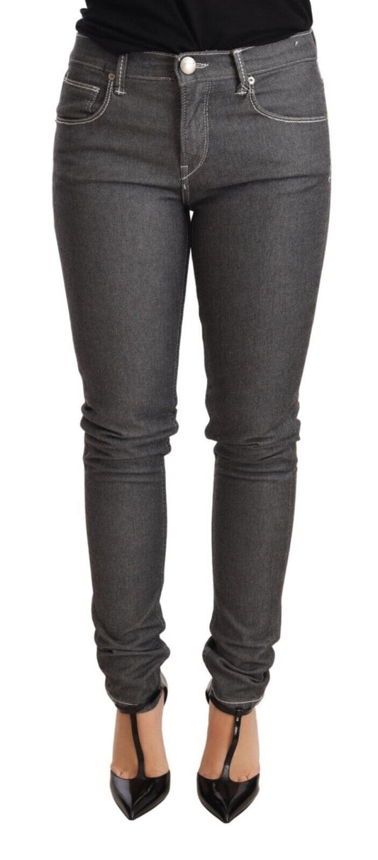 Jeans per pantaloni in denim magro a bassa vita grigio