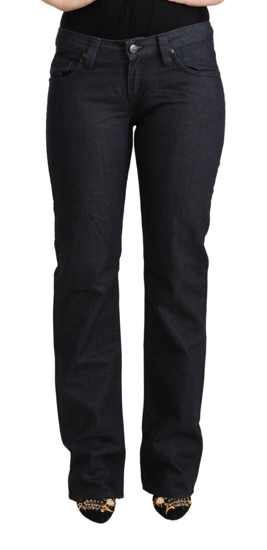 Exte dunkelblaue Baumwollstrecke niedrige Taille gerade Jeans Jeans