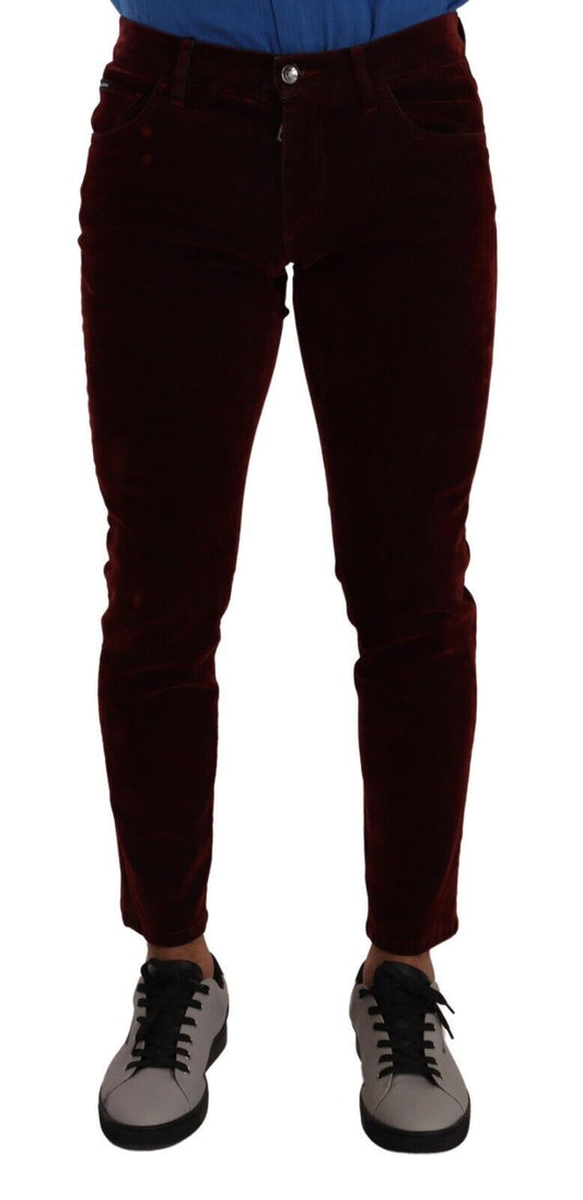 Dolce & gabbana coton rouge coton velours skinny hommes jeans denim