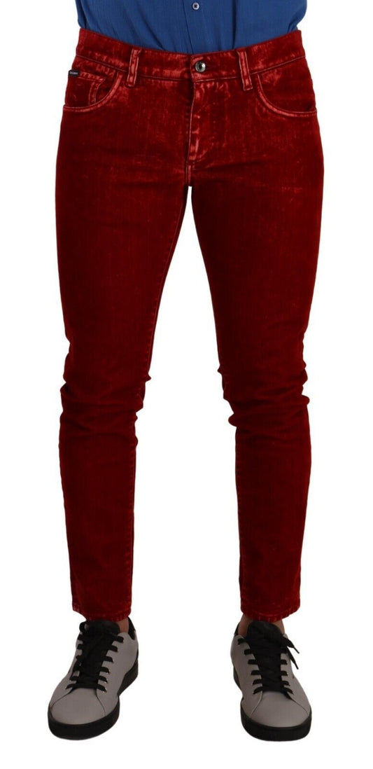 Dolce & Gabbana Red Cotton Attreghi magri pantaloni di jeans skinny jeans