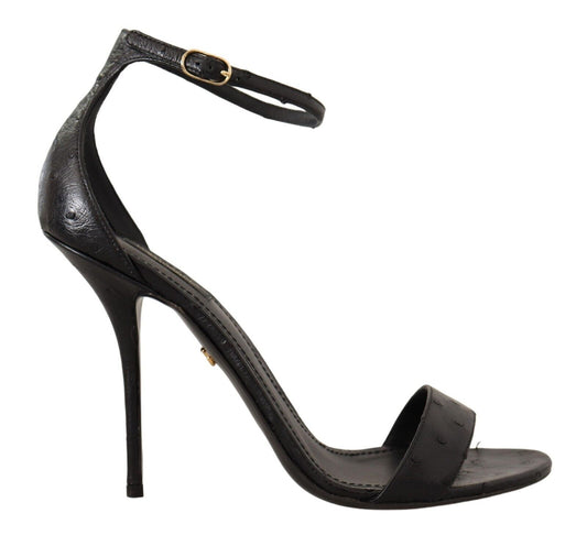 Dolce & Gabbana Black Strostrich Knöchelriemenheels Sandalen Schuhe
