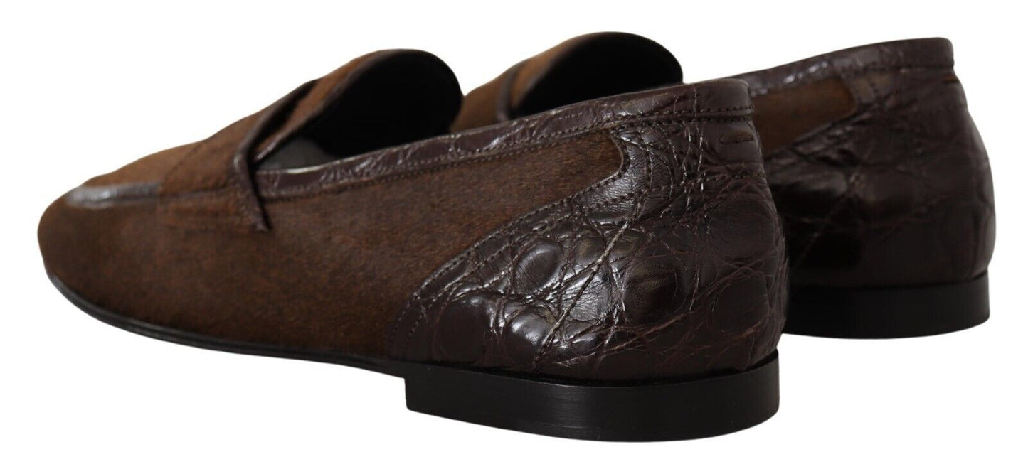 Dolce & Gabbana Brown Exotic in pelle esotica Slip su scarpe da mocassini