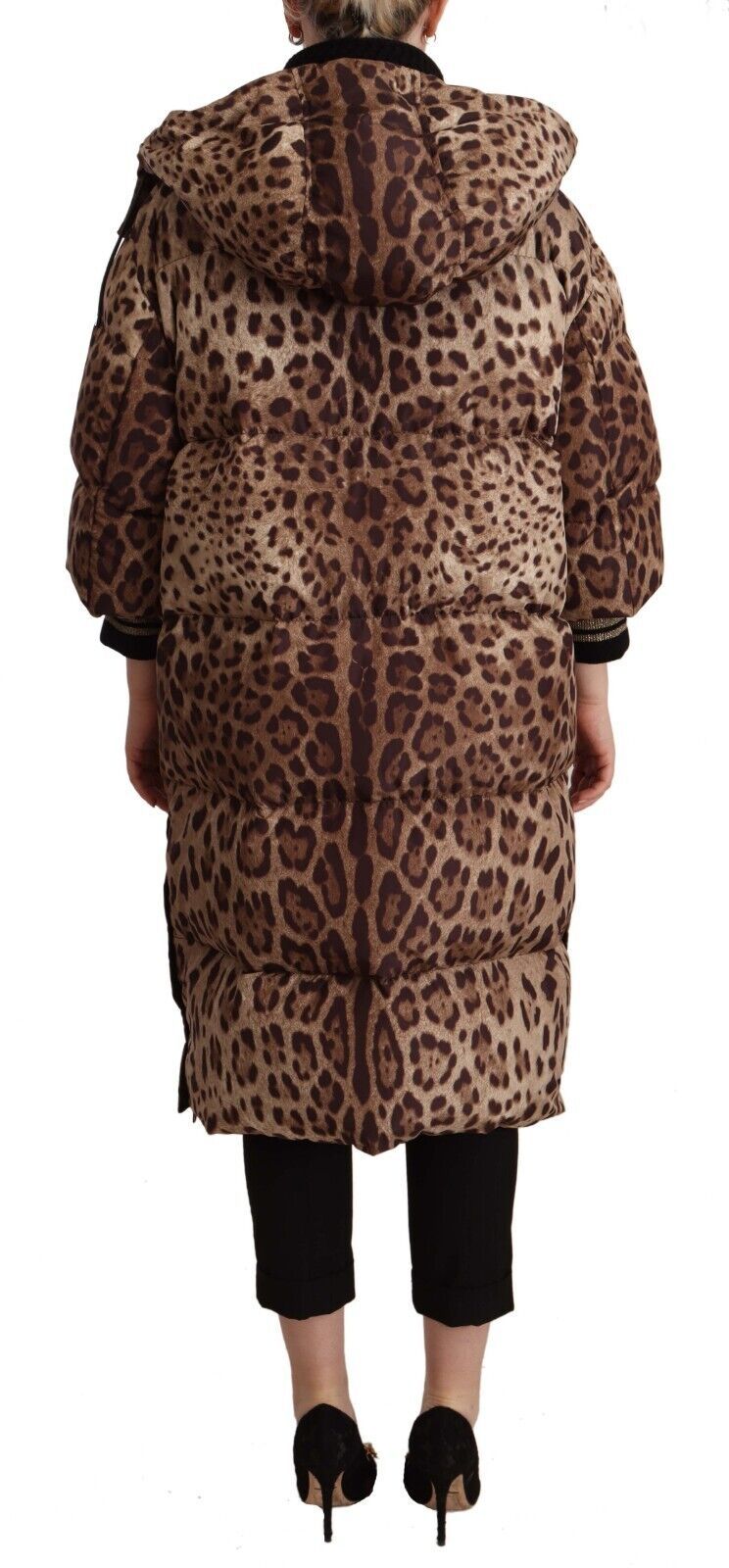 Dolce & Gabbana Brown Long Leopard Print gesteppte Down -Jacke