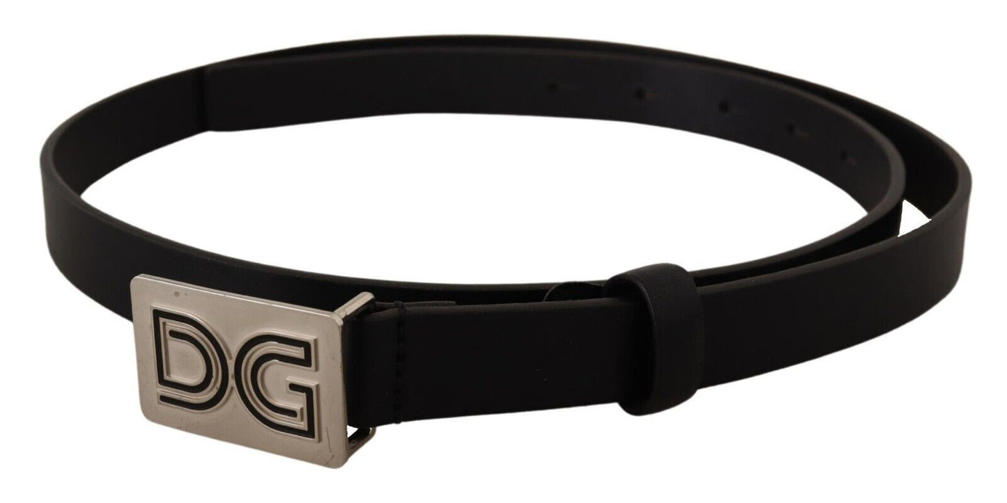 Dolce & Gabbana Black Leather Silver DG Logo Backle Bordle