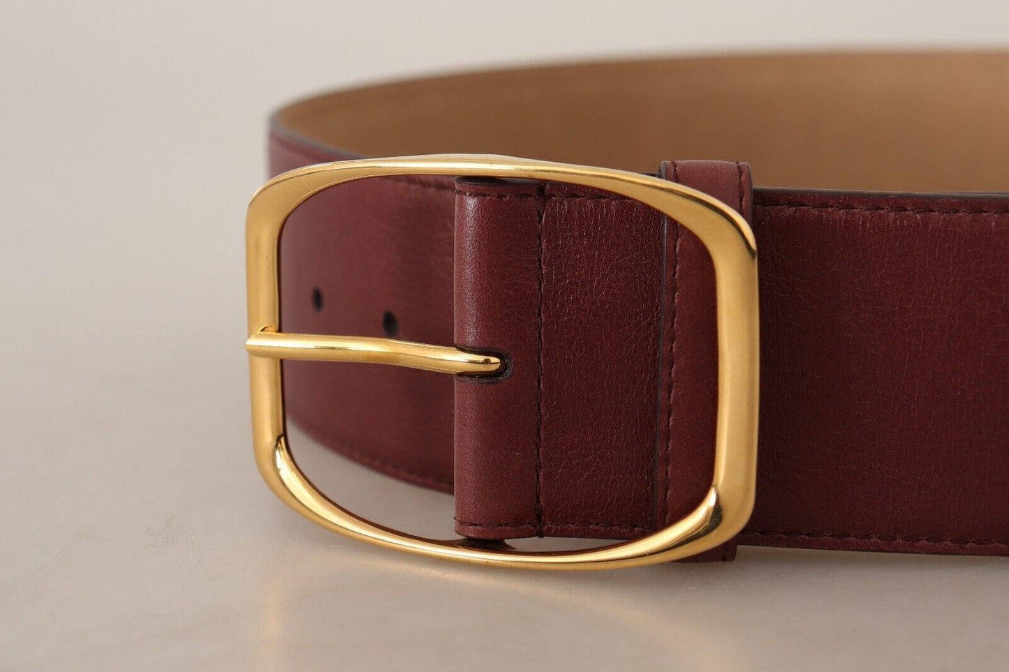 Dolce & Gabbana Maroon Leather Gold Metal Square Backle Backle