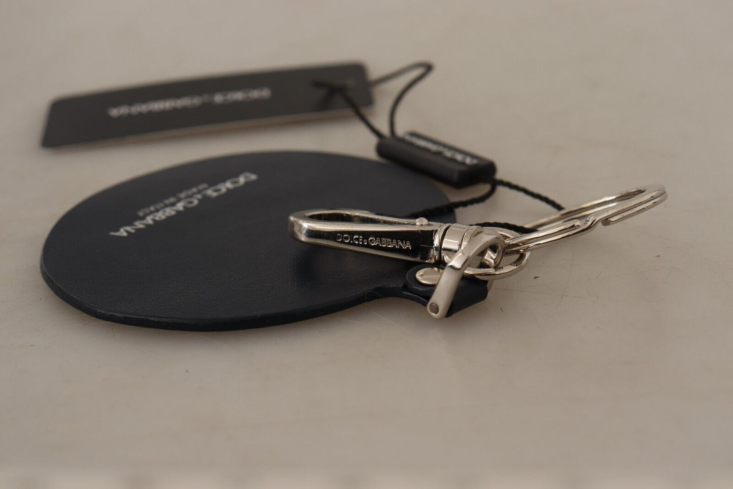 Dolce & Gabbana en cuir noir coque en métal argenté Tone Keyring Keychain
