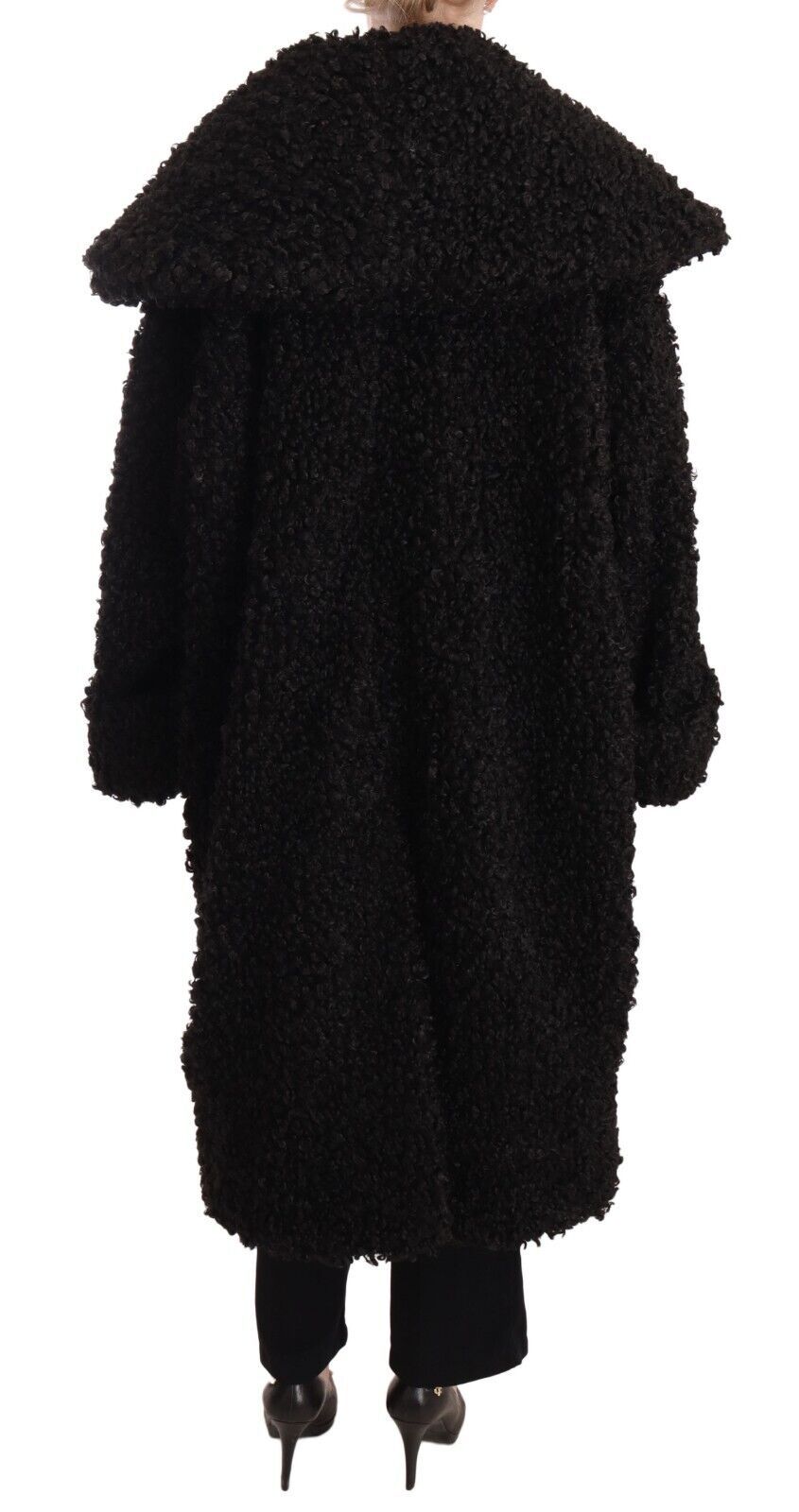 Dolce & Gabbana Black Polyester Fur Trench-Coat veste