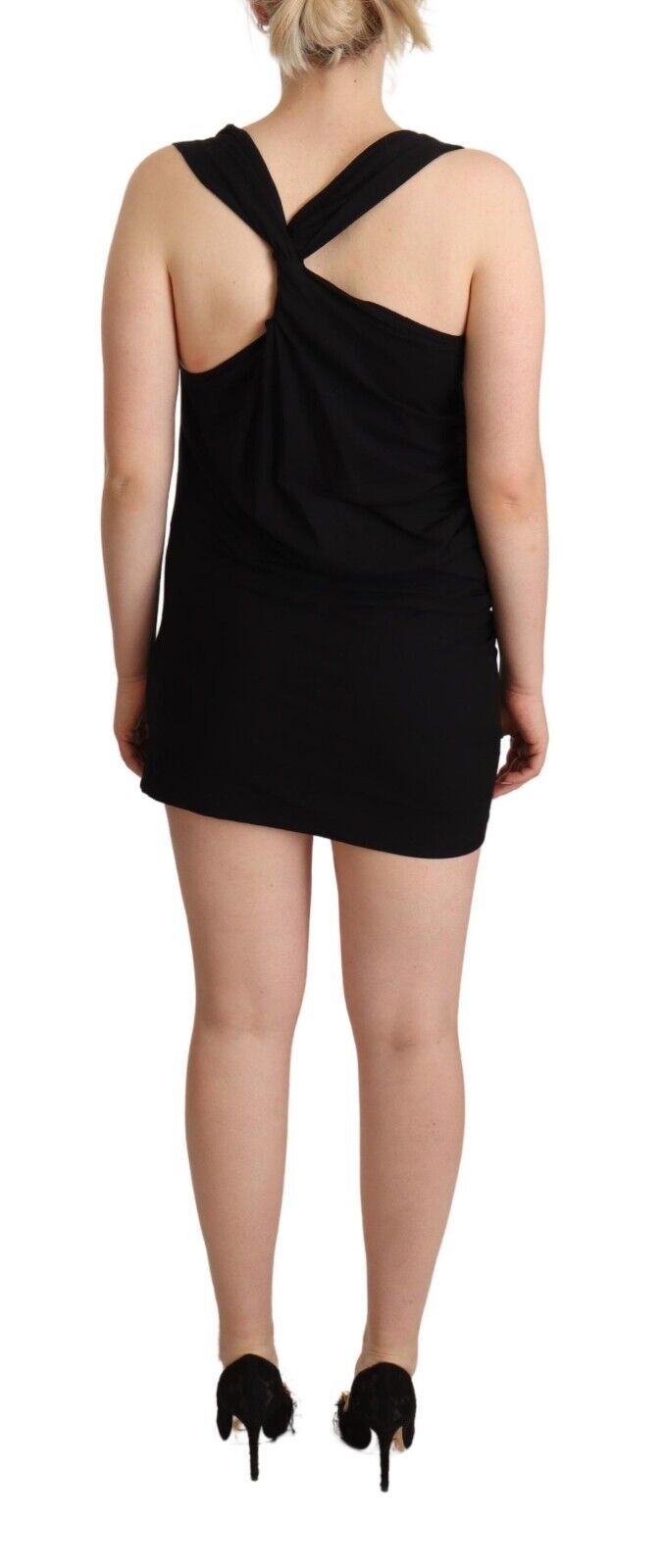 Roberto Cavalli schwarzer ärmellose Baumwollscheide Mini -Kleid