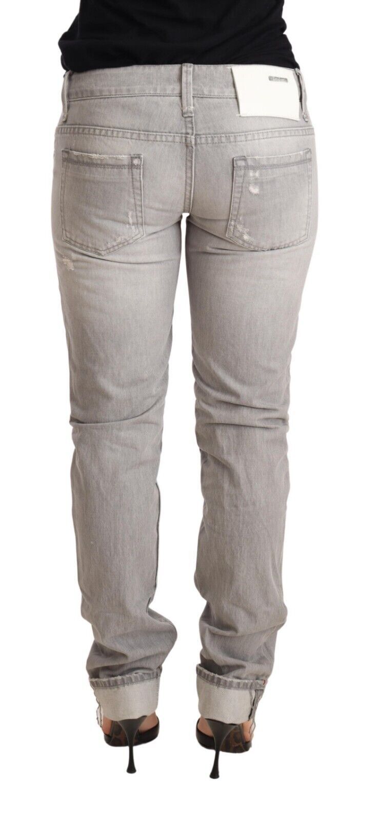 Acht grigio cotone a brandelli slim fit hem fit women jeans in denim