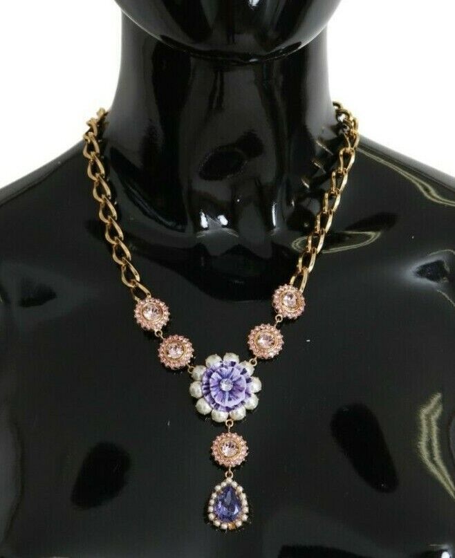 Dolce & Gabbana rose doré en laiton en laiton cristal en perles pourpre