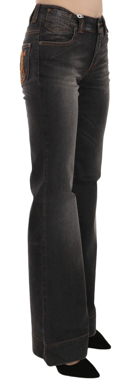 Dolce & Gabbana Black gewaschen mit mittlerer Taille ausflammig Denim Casual Jeans