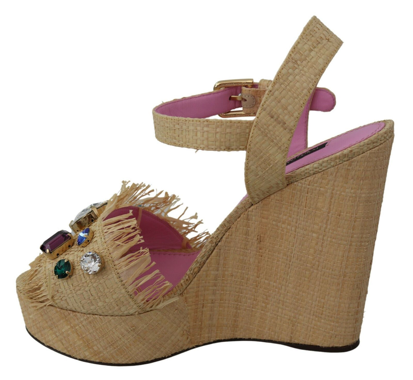 Dolce & Gabbana Beige Strasssteine ​​Keilabsatz Sandalen Schuhe