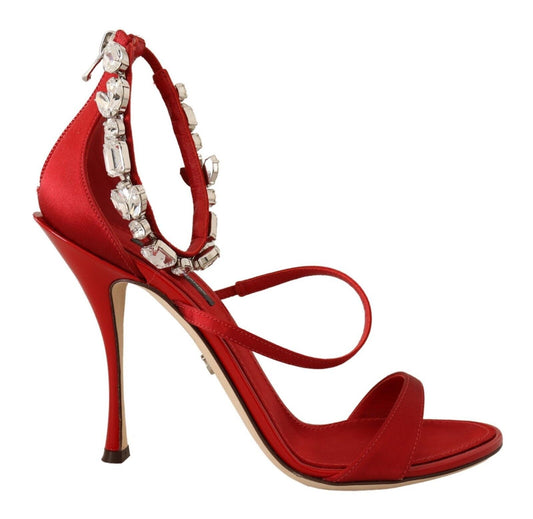 Dolce & Gabbana Red Satin Crystals Sandals Keira Heels Scarpe