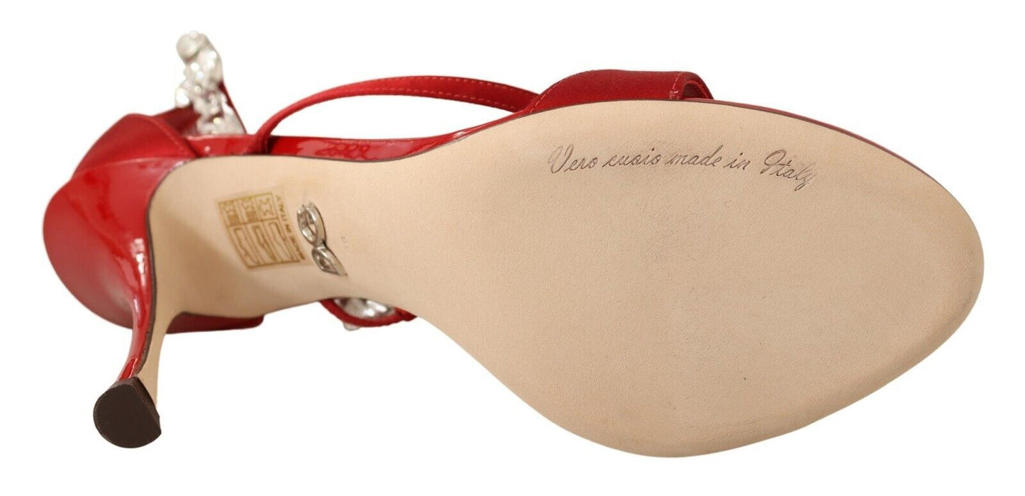 Dolce & Gabbana Rote Satinkristalle Sandalen Keira Heels Schuhe