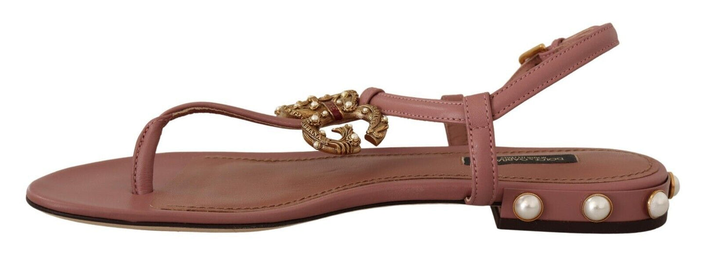 Dolce & Gabbana Pink DG Amore Logo Ledersandalen Schuhe Schuhe