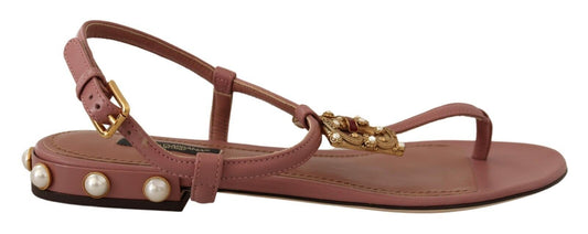 Dolce & Gabbana Pink DG Amore Logo Logo Leather Sandals Chaussures