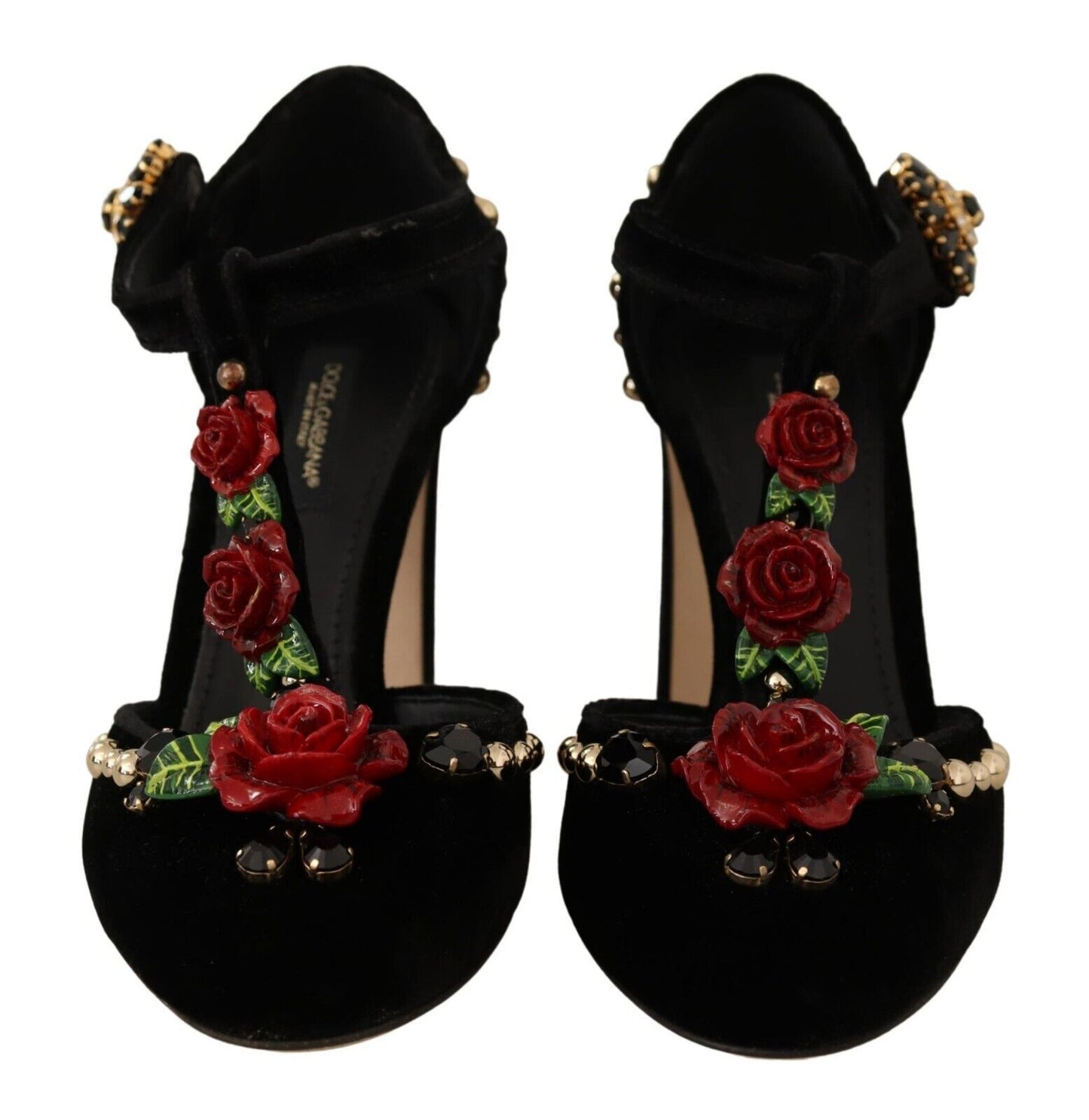 Dolce & Gabbana Black Mary Jane Pumpen Rosen Kristalle Schuhe