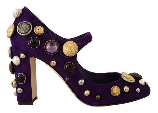Dolce & Gabbana Purple Suede Embellie Pump Mary Jane Shoes