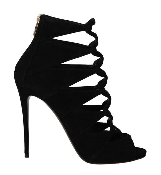 Dolce & Gabbana schwarzer Wildleder -Knöchelgurt Sandalen Stiefel Schuhe