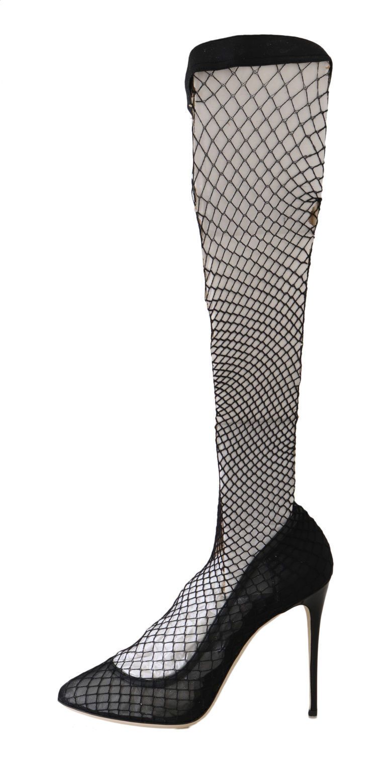 Dolce & Gabbana Black Netted Sock Heels Pumps Schuhe pumpen