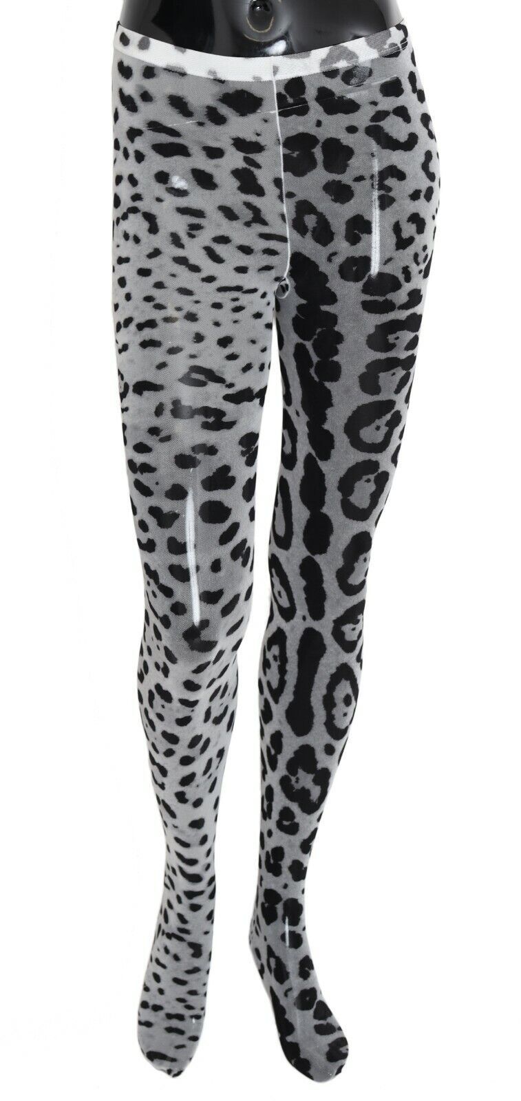 Dolce & Gabbana Grey Leopard Print Mesh Nylon -Strumpfhosen