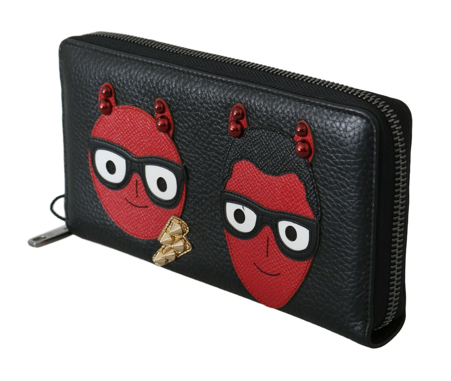Dolce & Gabbana Black Red Leather #dgfamily Zipper Continental portefeuille