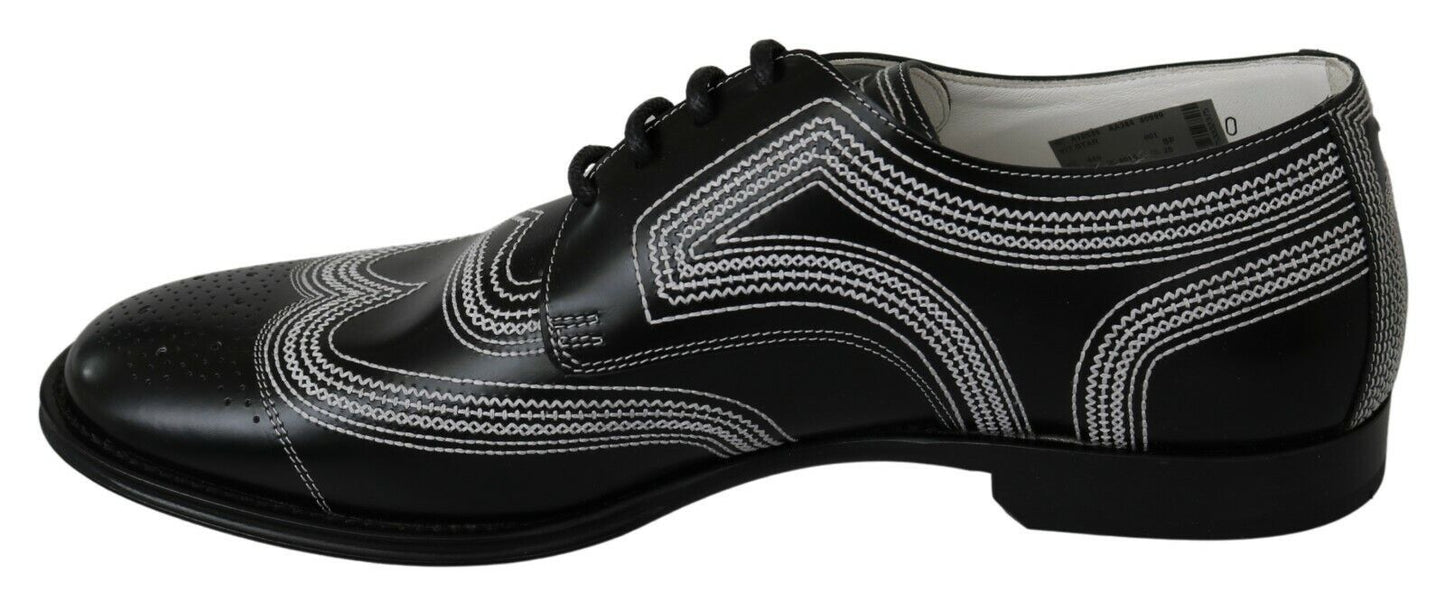 Dolce & Gabbana en cuir noir derby chaussures de dentelle blanche formelles