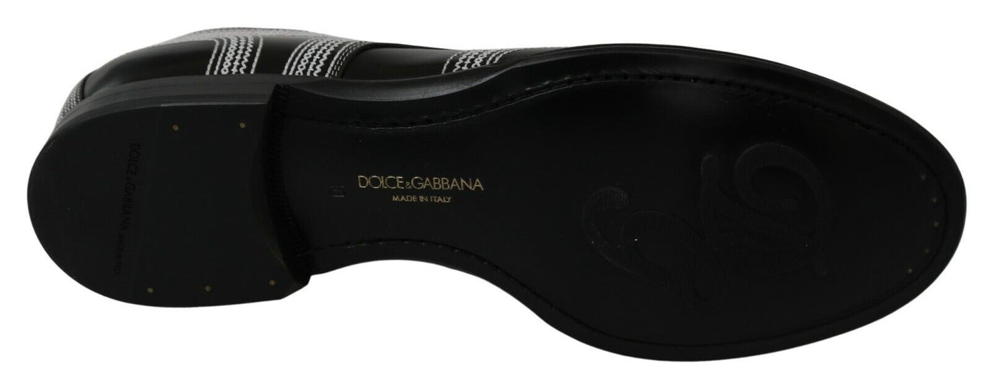 Dolce & Gabbana Black Leder Derby formelle weiße Spitzenschuhe